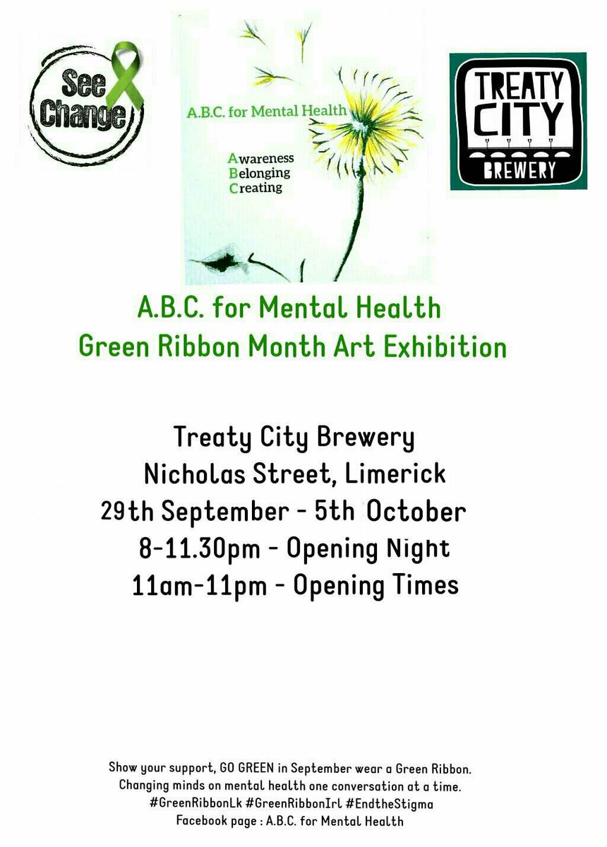 I'll have a piece in this exhibition in @TreatyCityBrew from Friday 29th Sept to Oct 5th for @ABCforMH raising awareness of mental health one conversation at a time. #mentalhealth #art #painting #local #artformentalhealth