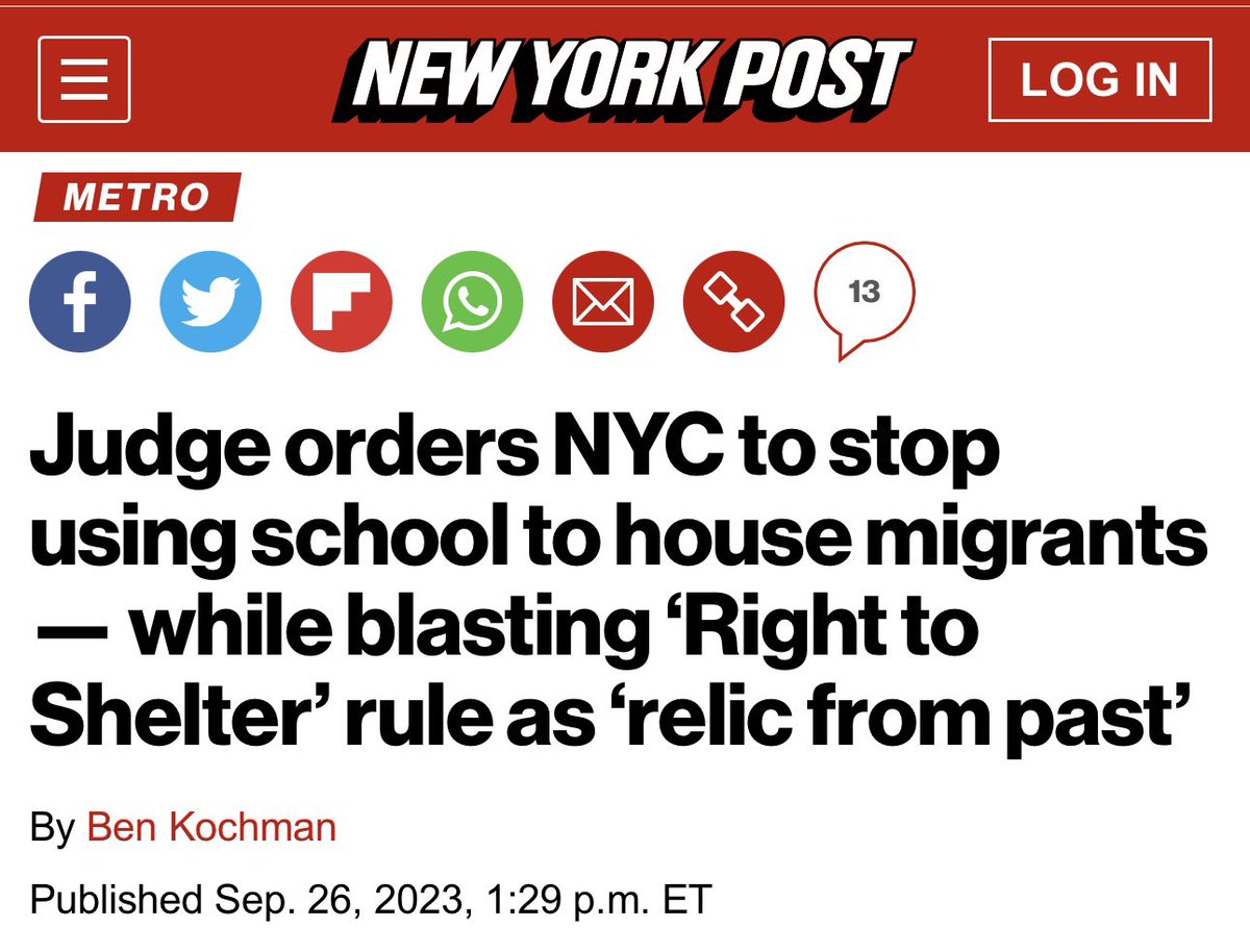 DC_Draino's tweet image. 🚨Breaking: NY court rules illegal aliens cannot be housed in Catholic school

A Staten Island judge ordered the city to stop using the school as a 300-person migrant shelter

He said NY’s “right to housing” law from 1981 has been abused to cover illegals
nypost.com/2023/09/26/jud…