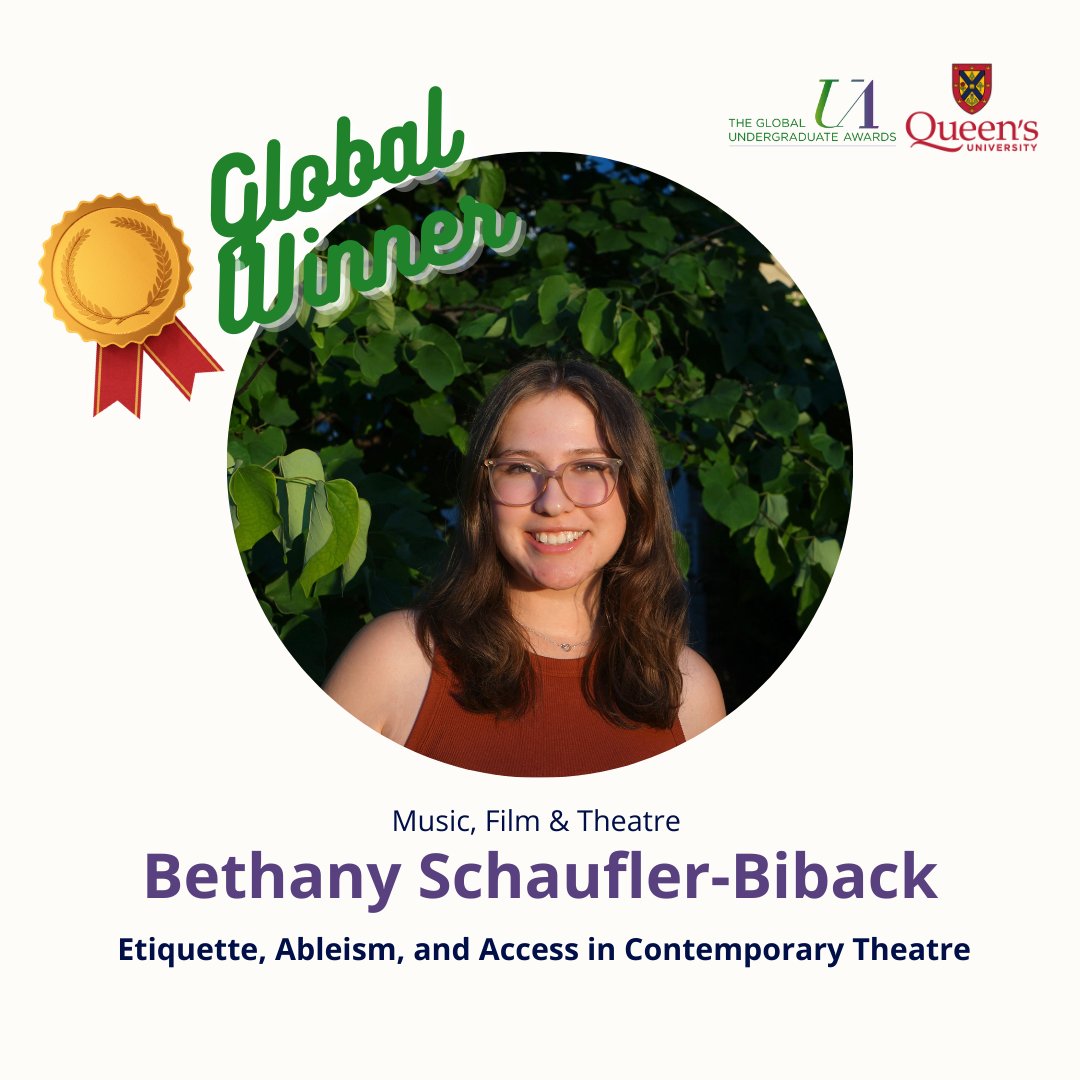 FAS student Bethany Schaufler-Biback has been named a Global Winner, the highest honour, at the <a href="/UndergradAward/">The Global Undergraduate Awards</a>. She is the first <a href="/queensu/">Queen's University</a> student to receive global recognition. Congrats Bethany and the other FAS students that received honours this year. queensu.ca/artsci/news/un…