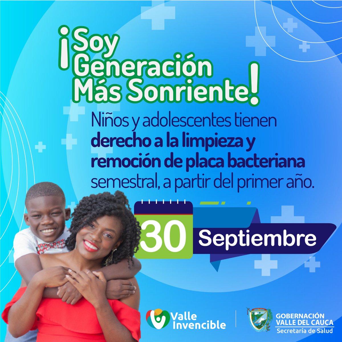 Recuerda que a partir del primer año de edad niños y adolescentes deben asistir a odontología cada seis meses para que se les realice la remoción de placa bacteriana.
Este sábado 30 de septiembre asiste con ellos, presenta documento de identidad y carnet de odontología.