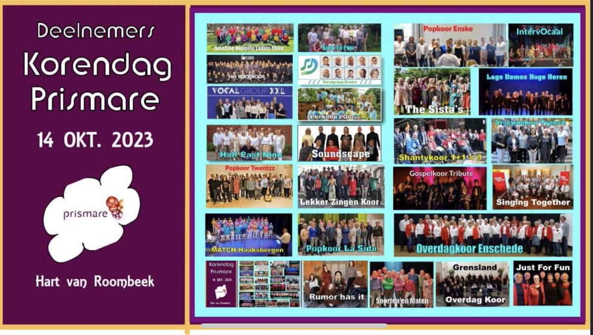 Zaterdag 14 oktober zijn wij ook van de partij tijdens Korendag Prismare.
16:45 uur showtime, koorcompetitie sportzaal. #POPenPrismare