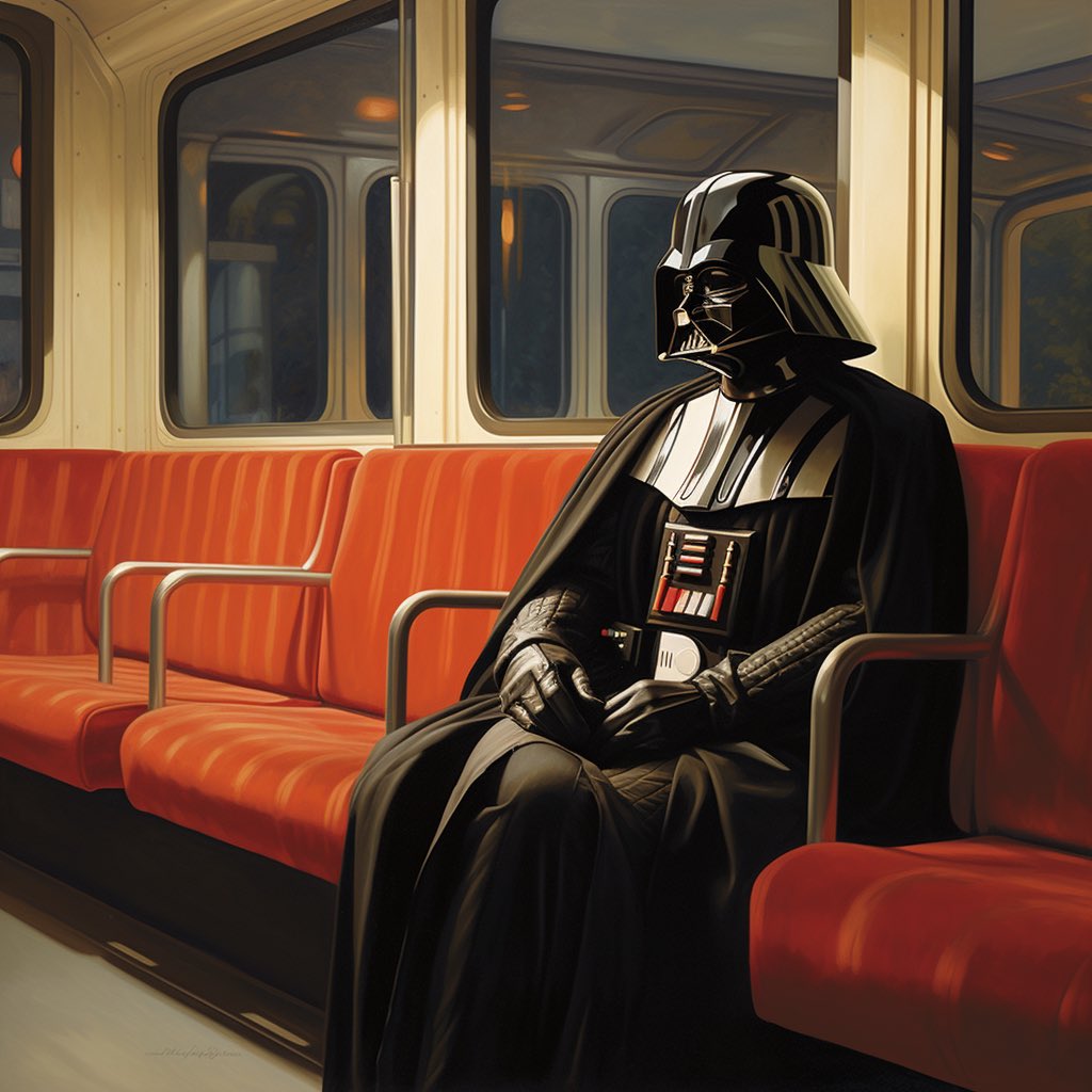 Gresshelm's tweet photo. Commuting 
#Midjourney #StarWars #Vader #AiArts https://t.co/EuURCyfCfV