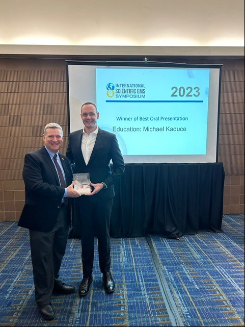 pcrfatucla's tweet photo. Congratulations to Michael Kaduce, PCRF's 2023 Best Oral, Education winner, for his paper "Classroom to Ambulance: Describing how prior academic education impacts EMT student success in a 4-week academy style course." https://t.co/XW7R9vnUQC