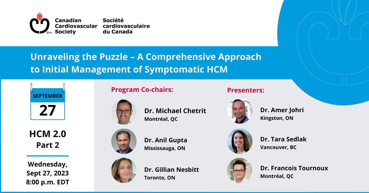 CCS (@scc_ccs) on Twitter photo Tomorrow @ 8 PM ET! Don't miss Unraveling the Puzzle - A Comprehensive Approach to Initial Mgmt of Symptomatic HCM, featuring co-chairs <a href="/ChetritMichael/">Michael Chetrit</a> <a href="/RealAnilGupta/">Anil Gupta</a> & <a href="/GNesbittMD/">Gillian Nesbitt</a> + presenters <a href="/Women__Heart/">Tara Sedlak, Leslie Diamond Women's Heart Clinic</a> <a href="/ftournoux/">Francois Tournoux</a> & <a href="/amerjohri/">Amer Johri</a>. Register now: ow.ly/yEiH50PPOXL. Tomorrow @ 8 PM ET! Don't miss Unraveling the Puzzle - A Comprehensive Approach to Initial Mgmt of Symptomatic HCM, featuring co-chairs <a href="/ChetritMichael/">Michael Chetrit</a> <a href="/RealAnilGupta/">Anil Gupta</a> & <a href="/GNesbittMD/">Gillian Nesbitt</a> + presenters <a href="/Women__Heart/">Tara Sedlak, Leslie Diamond Women's Heart Clinic</a> <a href="/ftournoux/">Francois Tournoux</a> & <a href="/amerjohri/">Amer Johri</a>. Register now: ow.ly/yEiH50PPOXL.