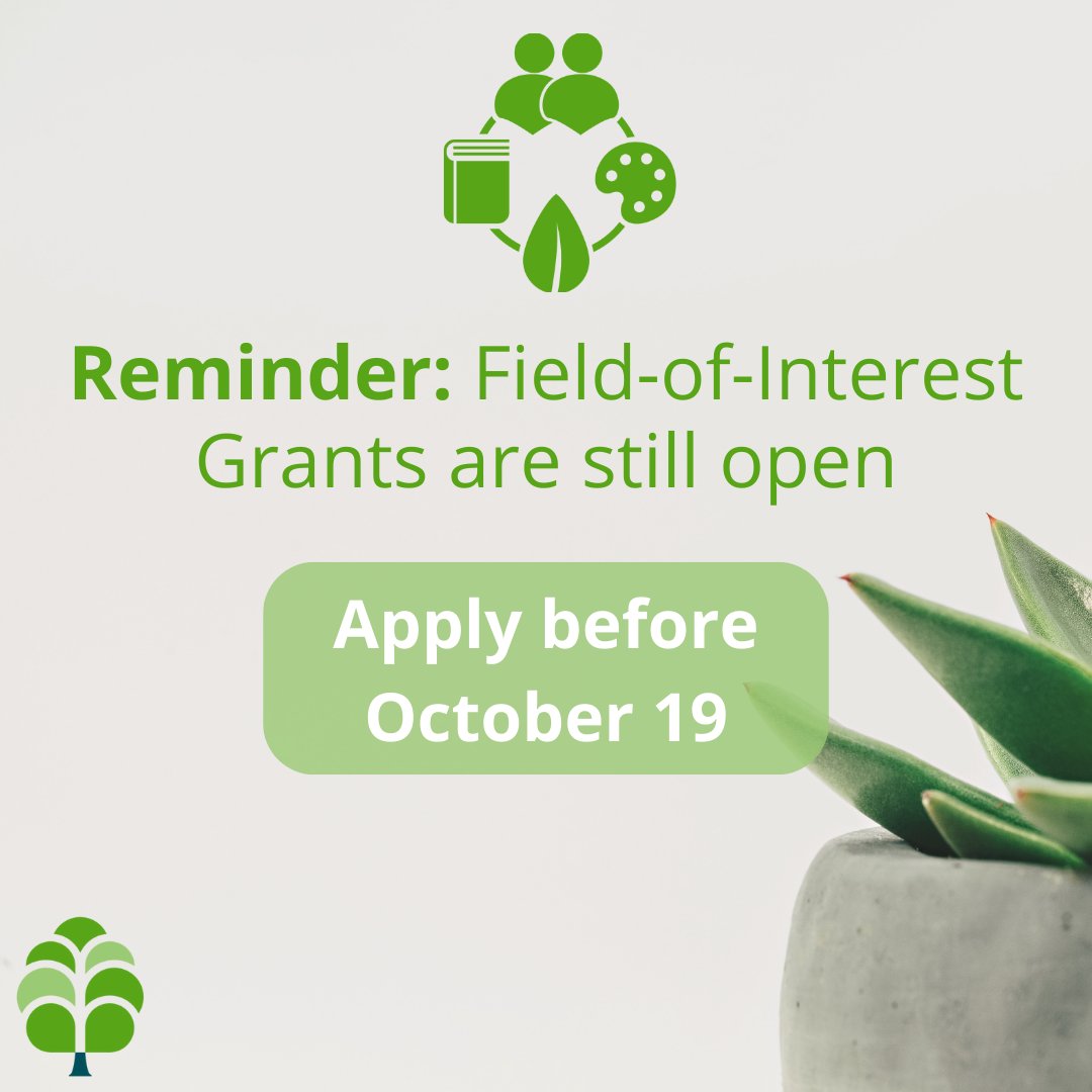 Grant opportunity ⚠️

Field-of-Interest grant applications are still open until Oct. 19 at 11:59 p.m. Nonprofits, if you have a project that corresponds with one of our Field-of-Interest funds, apply here: bit.ly/Apply-FOI-Gran…