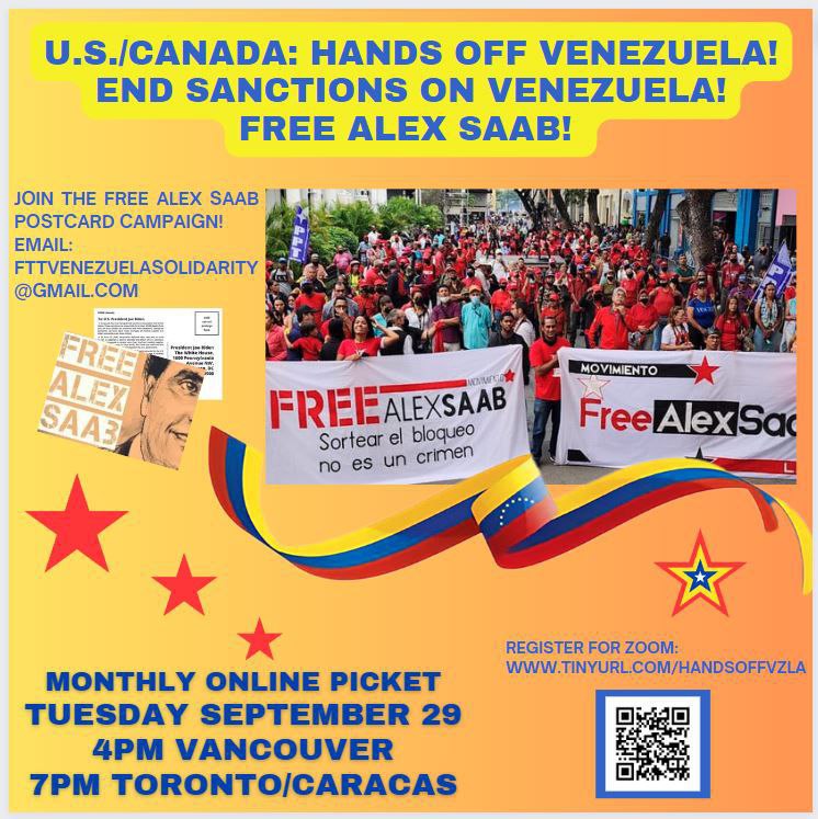 Está noche a las 7:00 PM hora de 🇻🇪 el movimiento #FreeAlexSaab realizará un Webinar en línea 🇺🇸EE.UU/🇨🇦Canadá: #HandsOffVenezuela, 

 Te invito a que te registres 👇👇

Regístrese: tinyurl.com/handsoffvzla

#DiálogoSoberano