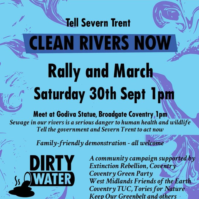 WistfulCass's tweet photo. 👏 Paul Whitehouse's brilliant docum series #OurTroubledWaters enjoying swift repeat, on BBC2 tonight 7pm

We'll reach point of no return wrt recovery of our waterways. Dump #TorySewageParty &amp; get @OFWAT to step up:
#CleanRiversNOW #Coventry Sat  30/9/23  👇

#C4News #Newsnight https://t.co/YjCvUdZBCU