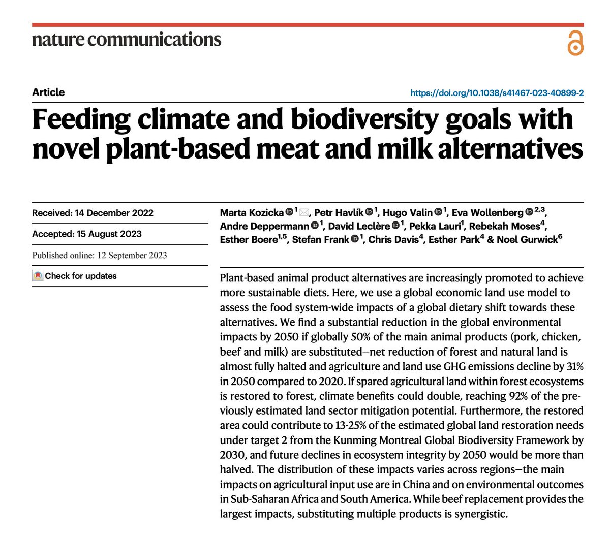 Replacing 50% of meat and milk products with plant-based alternatives by 2050 can reduce agriculture and land use related greenhouse gas emissions by an incredible 31% and halt the degradation of forest and natural land according to this @NatureComms study. 
#SustainableDiets