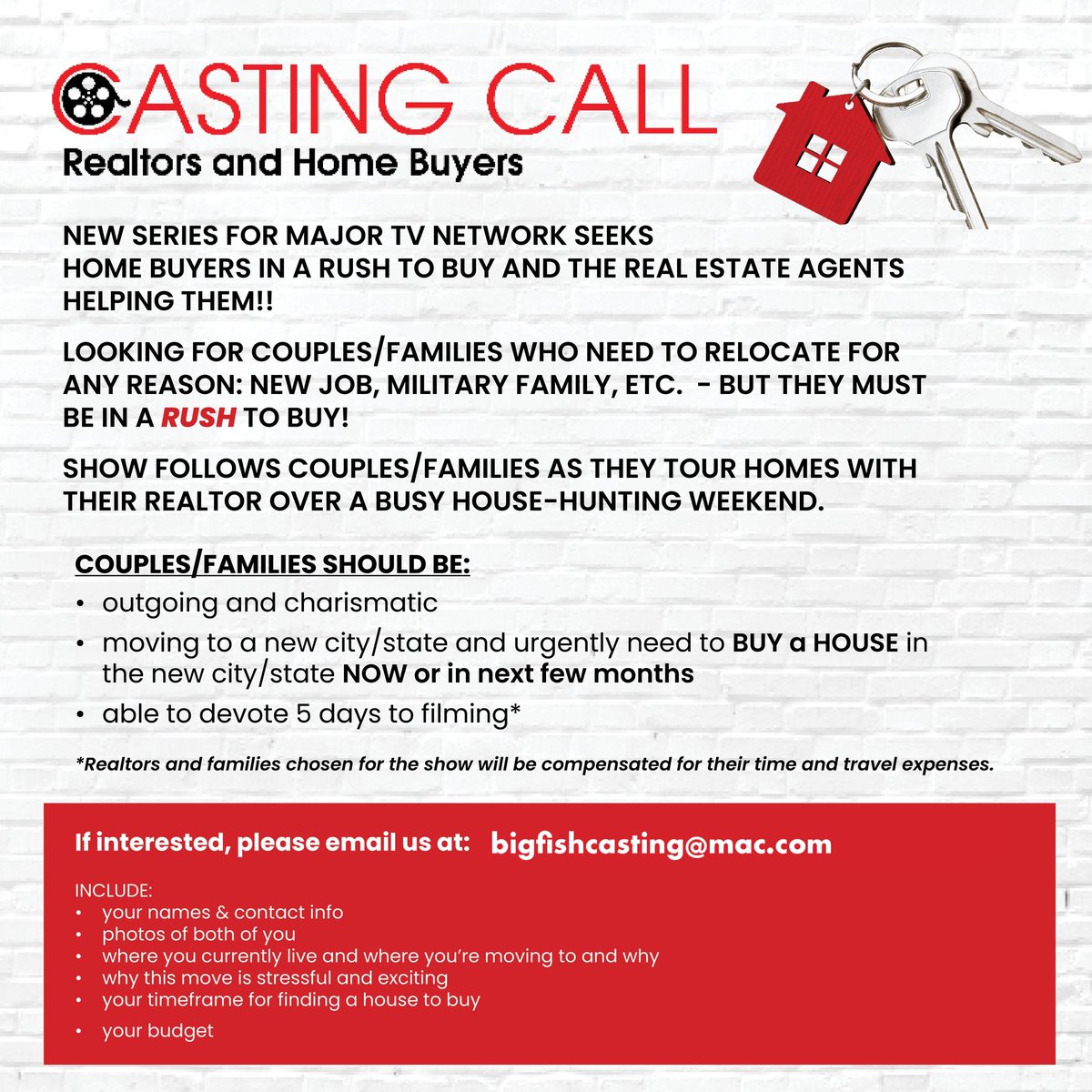 bigfishcasting's tweet photo. Now Casting: Real Estate Agents &amp; Their Clients! 
#RealEstate  #nowcasting #castingcall #homesforsale #relocation https://t.co/r3UlojqYpE
