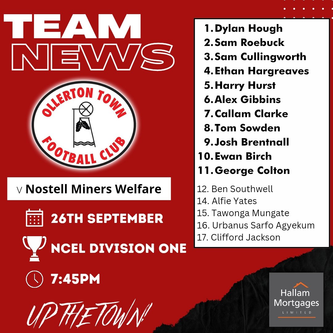 Tonight's Ollerton Town team news is in! #UpTheTown