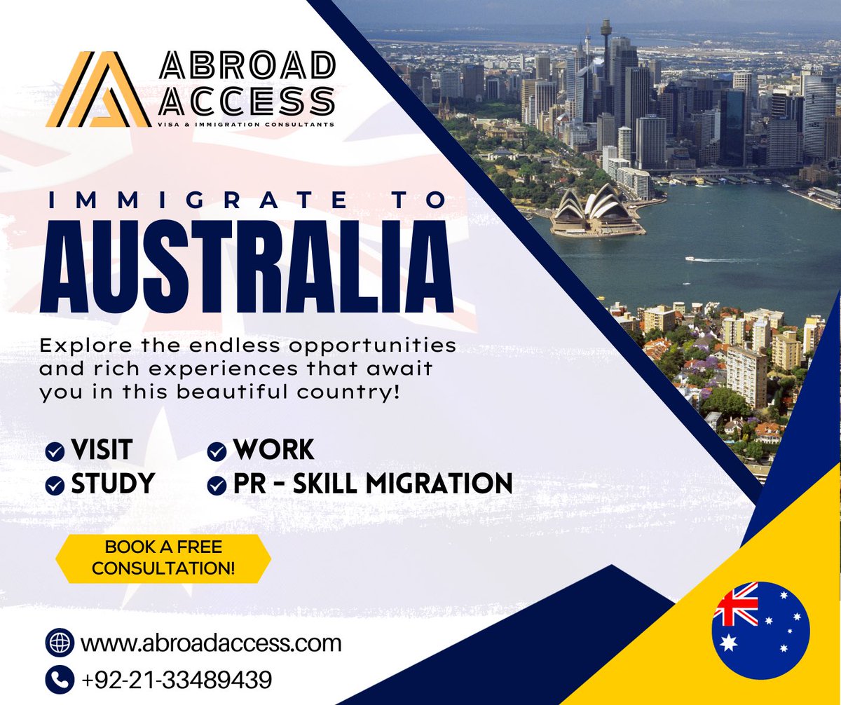 abroadaccesspk's tweet photo. Australia, with its thriving economy, excellent quality of life, and diverse society, is the ideal destination for those seeking a new chapter in their lives.

#AustraliaImmigration #StudyInAustralia #WorkInAustralia #ExploreAustralia #AustraliaVisa #karachi #lahore https://t.co/Cx80z9jLKr