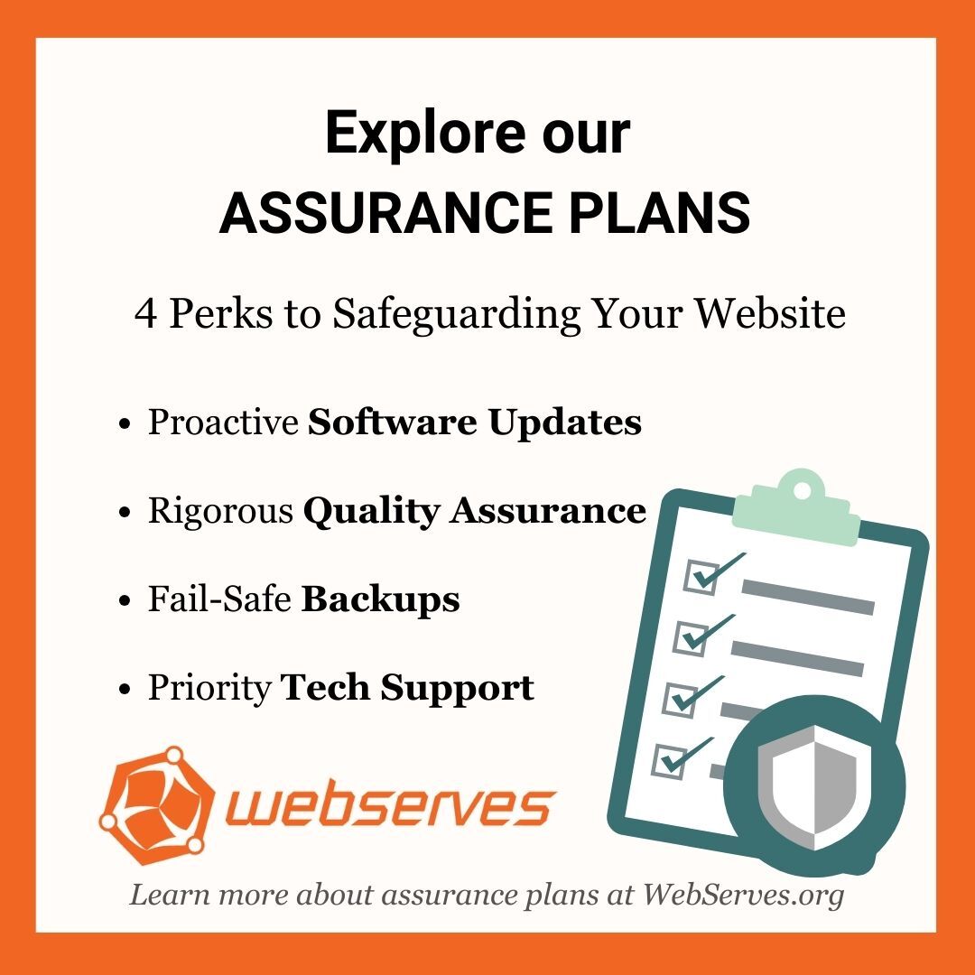 WebServes's tweet image. Discover how WebServes Assurance Plans delivers a holistic solution for safeguarding the security, stability, and peak performance of your website. Your peace of mind matters to us! Learn more at bit.ly/3r1piE8.
#WebsiteSecurity #Assurance #YourCauseIsOurCause #NGOWebDev