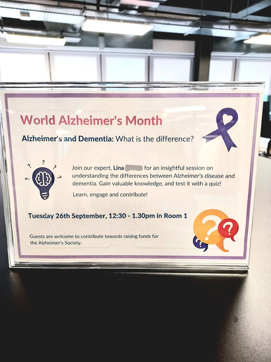 Τιμώντας τον παγκόσμιο μήνα Αλτσχάιμερς διοργανώθηκε ένα ωραίο event στο οποίο συζητήσαμε τις διαφορές μεταξύ άνοιας και Αλτσχάιμερς.
 
Honouring the Alzheimer's month with a lovely event identifying the differences between Alzheimer's and Dementia
#WorldAlzheimersMonth