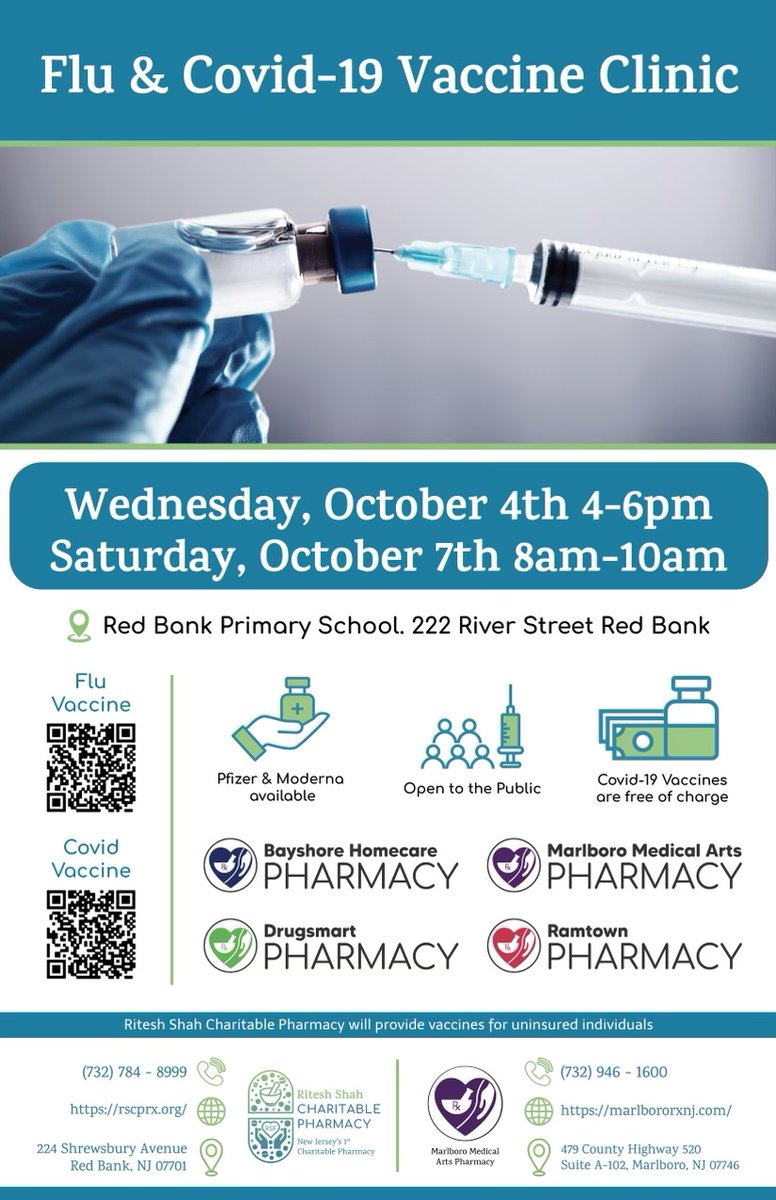 RedBankSup's tweet photo. Health and Safety First! Sign up and mark your calendar for our Flu and Covid-19 Vaccine Clinics! #RBWell #RBBisBIA https://t.co/fK9ebdTIls