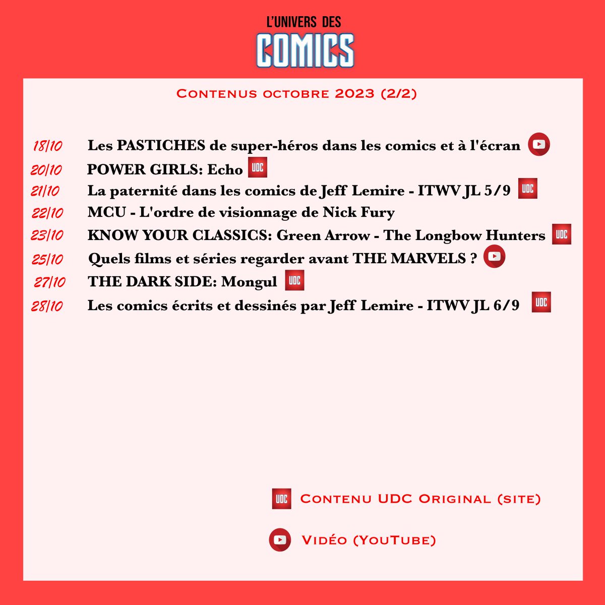 Univers_Comics's tweet photo. Le programme du mois d'octobre est arrivé ! https://t.co/Js1g4XhVR3