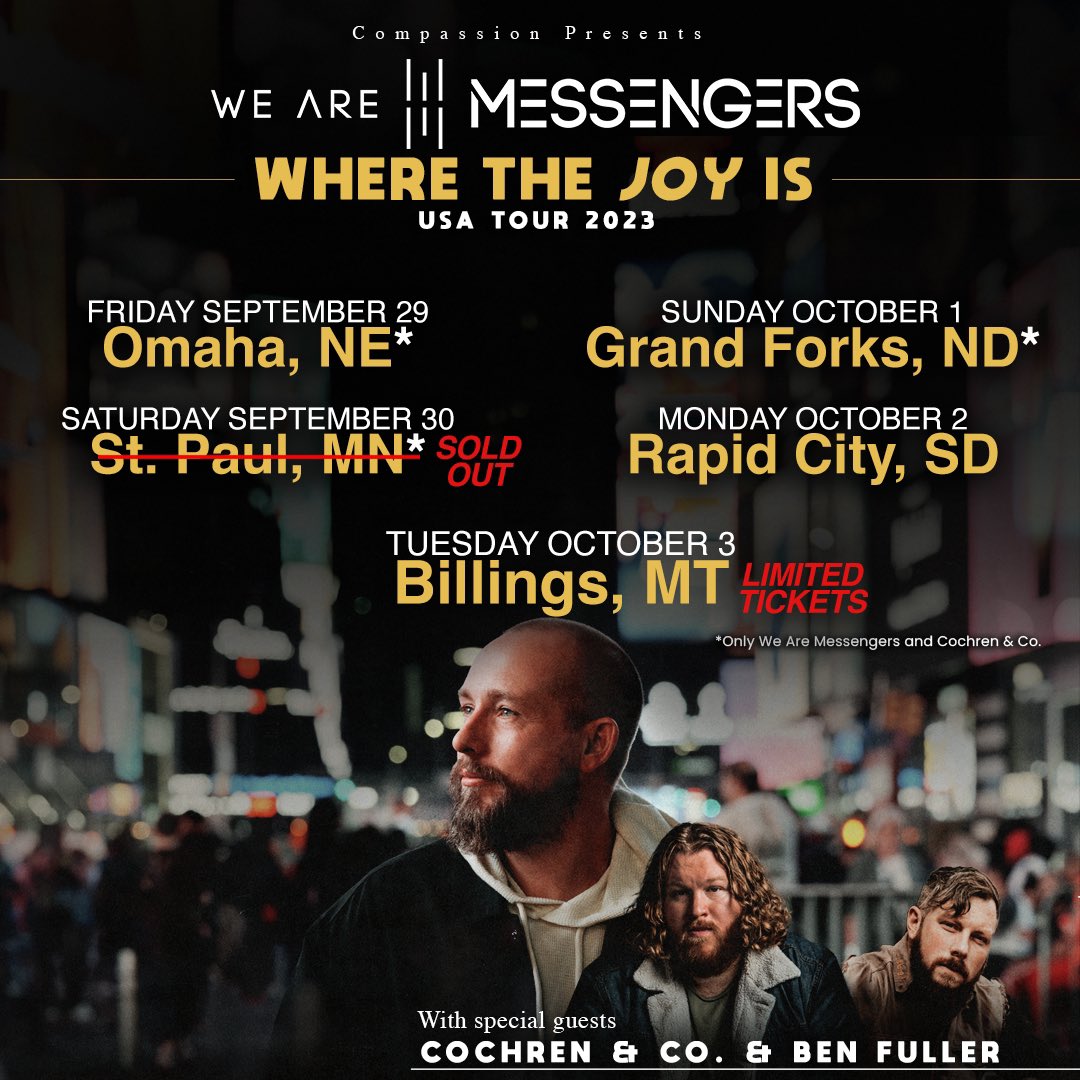Here’s this weeks shows on the <a href="/MessengersMusic/">We Are Messengers</a> &amp; <a href="/cochrenmusic/">Cochren & Co.</a> tour with Ben Fuller!