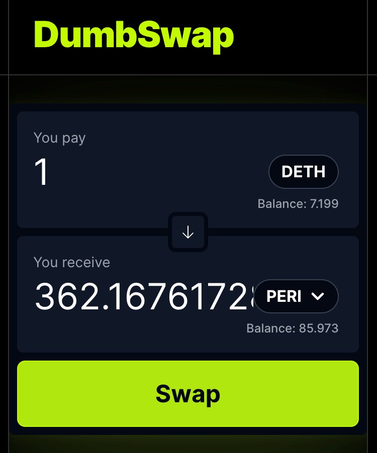 dumbnamenumbers's tweet photo. 1/ Introducing DumbSwap!

DumbSwap is a DEX built on the Ethscriptions VM using Dumb Contracts.

DumbSwap let's you swap tokens, provide liquidity, and earn yield—all without using a single Smart Contract!

This makes DumbSwap much cheaper than normal DEXes!

🔗👇 https://t.co/c12NF4kqjo