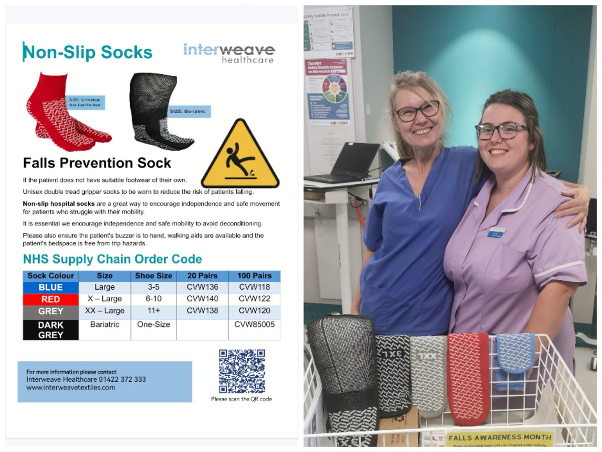 Enjoyed visiting ward teams at RHH today to distribute size guide posters for non-slip socks. These socks are used when a patient doesn't have suitable footwear of their own. Will be listening out for feedback regarding the new bariatric style. #Fallsawareness #safermobility