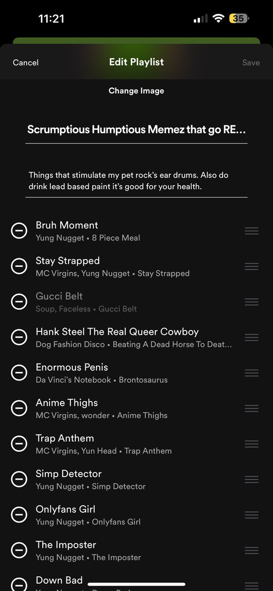 CriticalReaperX's tweet photo. @Sniping_Soup why is Gucci belt unavailable on Spotify? It’s missing on my memes playlist. https://t.co/fOY5UU7LDy