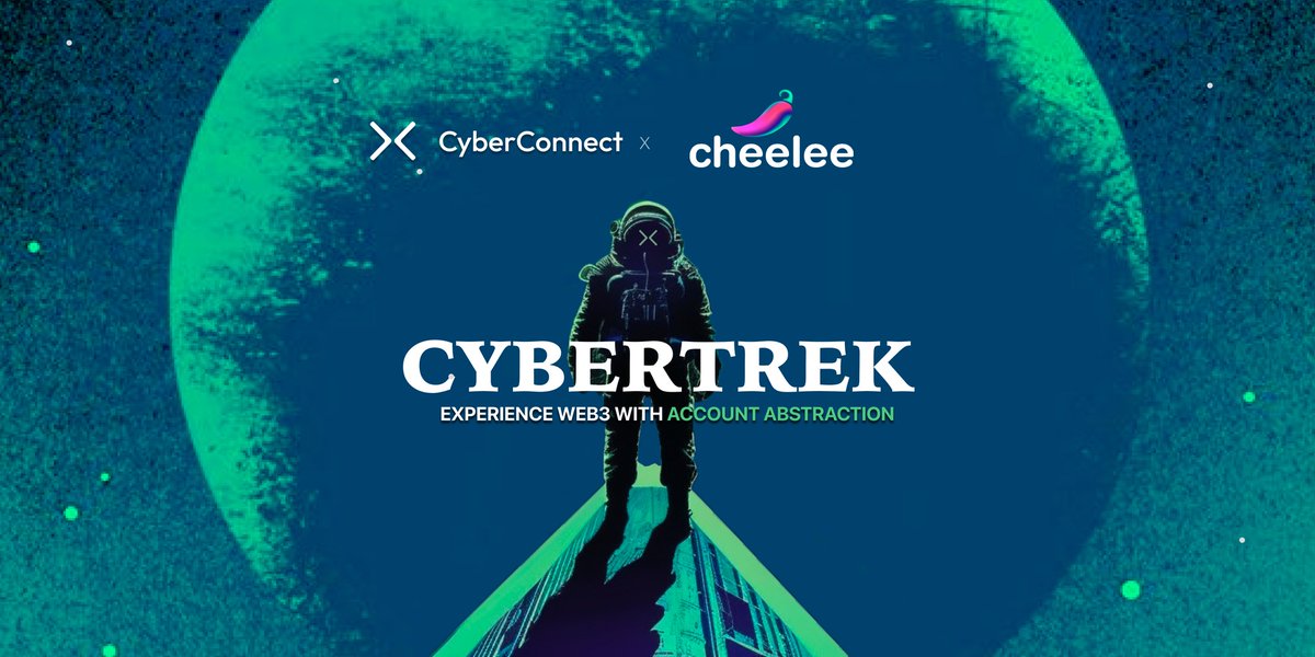 Cheelee_Tweet's tweet photo. Curious about account abstraction?🤔

🤝We're teaming up with @CyberConnectHQ to distribute 20k whitelist spots for #CyberTrek, and help you experience web3 with account abstraction 

With $1.8M in #rewards, it's your chance to learn and earn! 💰📚

For entry:
💃Complete Zealy tasks: https://t.co/h623lKM1xh
📜Google form for your wallets: https://t.co/EzxlRHrtKY
🔗Join https://t.co/WqwiuwKiZB
