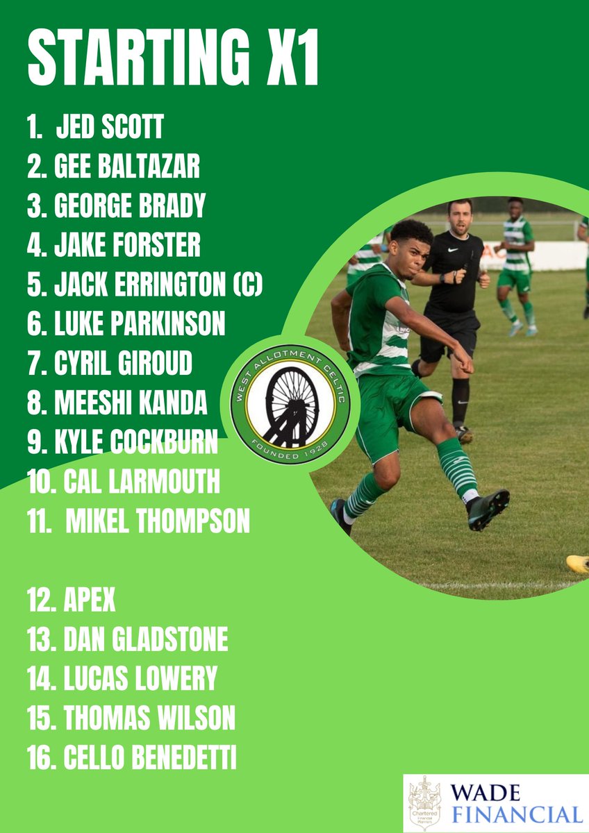 wacfc's tweet photo. Allotment starting 11 vs Boro Rangers all the very best to both teams ⚪️🟢⚽️ https://t.co/7hTl0bOJ7x