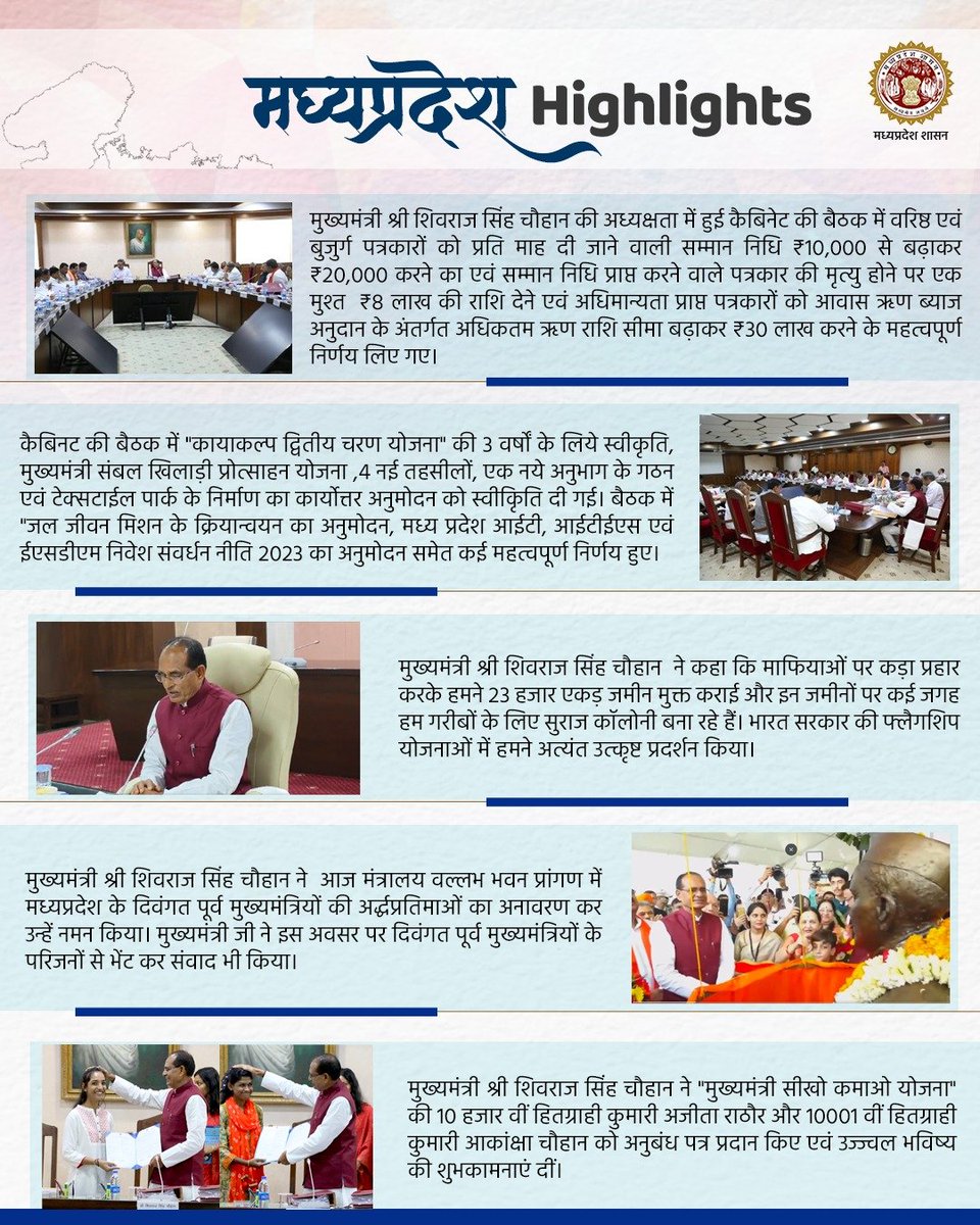 JansamparkMP's tweet photo. जानिए, आज की मध्यप्रदेश की 𝗛𝗶𝗴𝗵𝐥𝗶𝗴𝗵𝘁𝘀...
@ChouhanShivraj
@CMMadhyaPradesh
#Highlights_MP
#JansamparkMP https://t.co/zmi6OYUZ6x