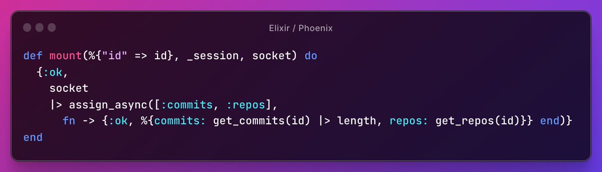 The new async assigns feature from Phoenix LiveView is 🔥
This is before and after on a component. 🧹
#LiveView #MyElixirStatus