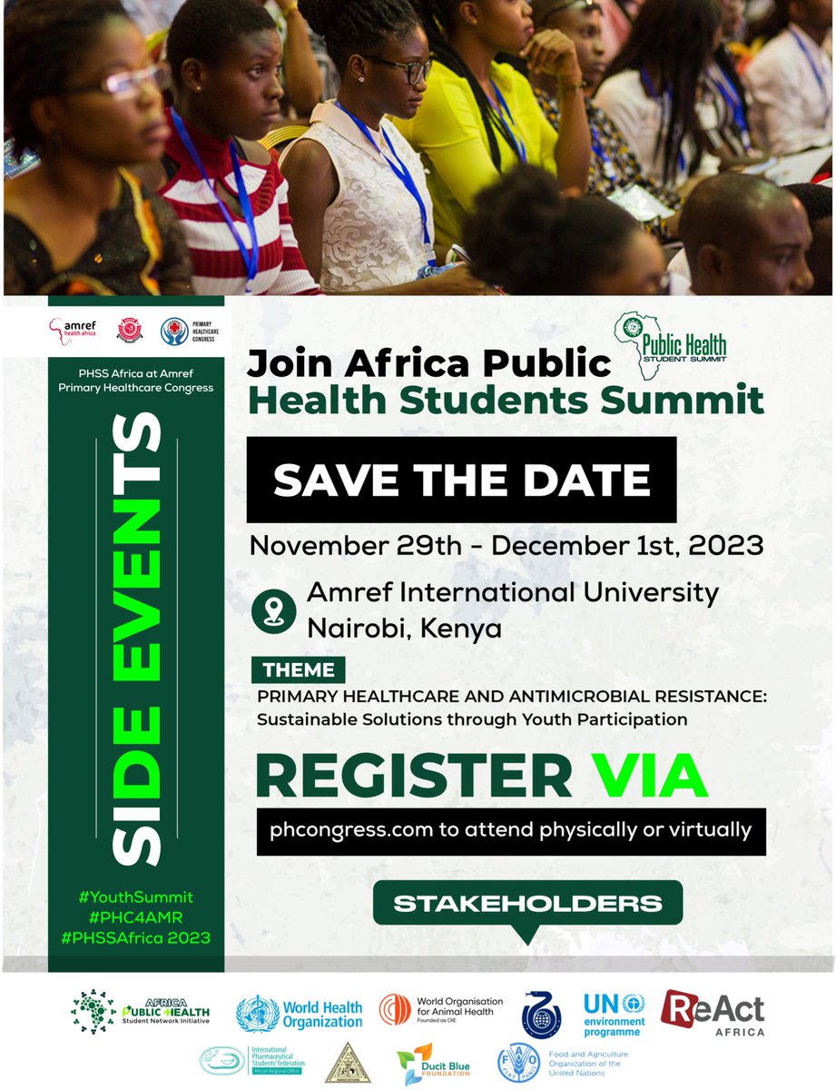 Africa Public Health Student Network Initiative (@africaphsn) on Twitter photo Join us on the sidelines of <a href="/Amref_Worldwide/">Amref Health Africa</a> #PHCongresske as we address issues on #AMR and #PrimaryHealthCare. Providing a unique setting for One-health #AfricanYouth to engage in the crucial fight against #AMR.
<a href="/IPSFAPRO/">IPSF Asia Pacific Regional Office</a> <a href="/official_famsa/">FAMSA</a> <a href="/IVSA_GLOBAL/">IVSA GLOBAL</a> Join us on the sidelines of <a href="/Amref_Worldwide/">Amref Health Africa</a> #PHCongresske as we address issues on #AMR and #PrimaryHealthCare. Providing a unique setting for One-health #AfricanYouth to engage in the crucial fight against #AMR.
<a href="/IPSFAPRO/">IPSF Asia Pacific Regional Office</a> <a href="/official_famsa/">FAMSA</a> <a href="/IVSA_GLOBAL/">IVSA GLOBAL</a>