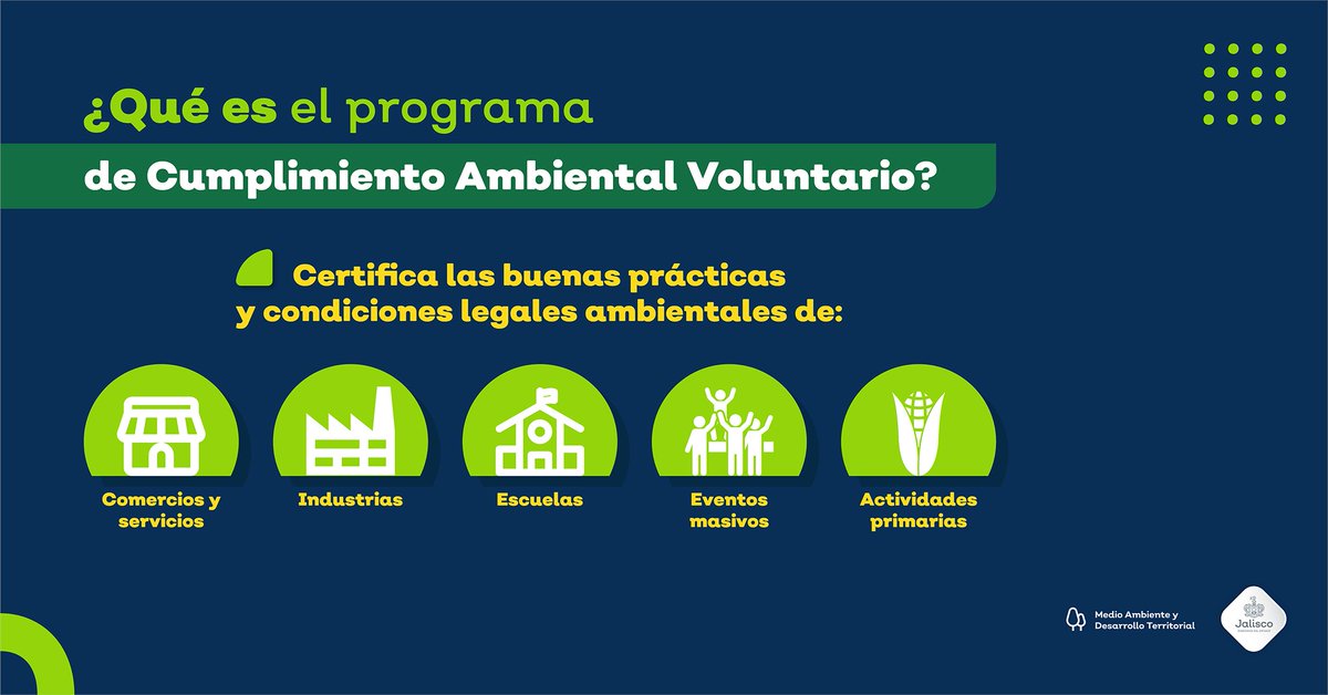 SemadetJal's tweet image. #Semadet fomenta prácticas sustentables en los sectores productivos de Jalisco, para ello cuenta con el #PCAV para reconocer que cumplen con sus obligaciones ambientales.✅🌱  
Más información👇 
gobjal.mx/PCAV