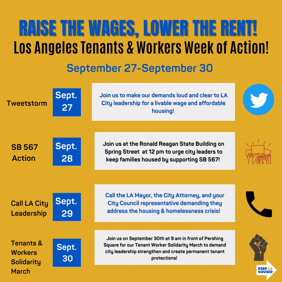 🚨WEEK OF ACTION ALERT🚨 Starting TOMORROW! Join #KeepLAHoused in a Tenants & Workers Week of Action to demand sustainable wages and safe, affordable housing! See toolkit for more deets!👇 📷 bit.ly/klahtoolkit