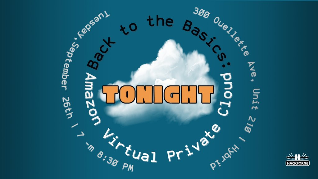 hackforge's tweet image. There are still virtual spots available for tonight's Amazon VPC tutorial! Register via Zoom to get access to this beginner-friendly lesson that will teach you learn the fundamental building blocks of cloud architecture
Free to attend and all are welcome! us06web.zoom.us/meeting/regist…