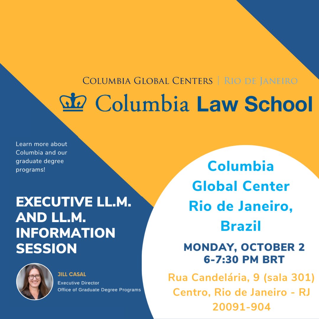 🔔 Executive LL.M. / LL.M. Information Session at Columbia Global Centers | Rio 💙 Learn more about all the programs and courses @ColumbiaLaw has to offer! This is an in-person event. Register here: lnkd.in/dDeauu97