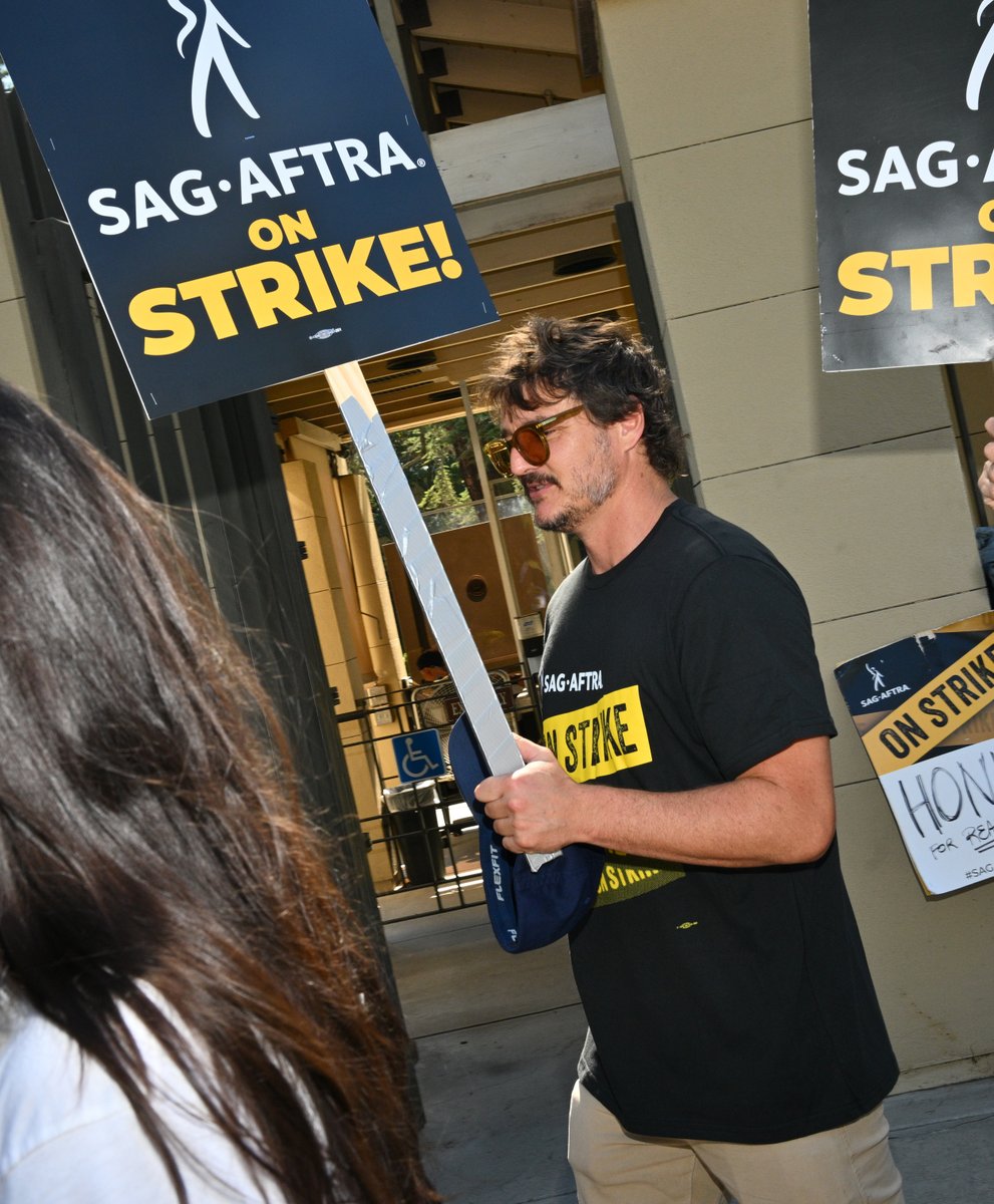 Variety's tweet image. Pedro Pascal on the SAG-AFTRA picket line at Warner Bros.