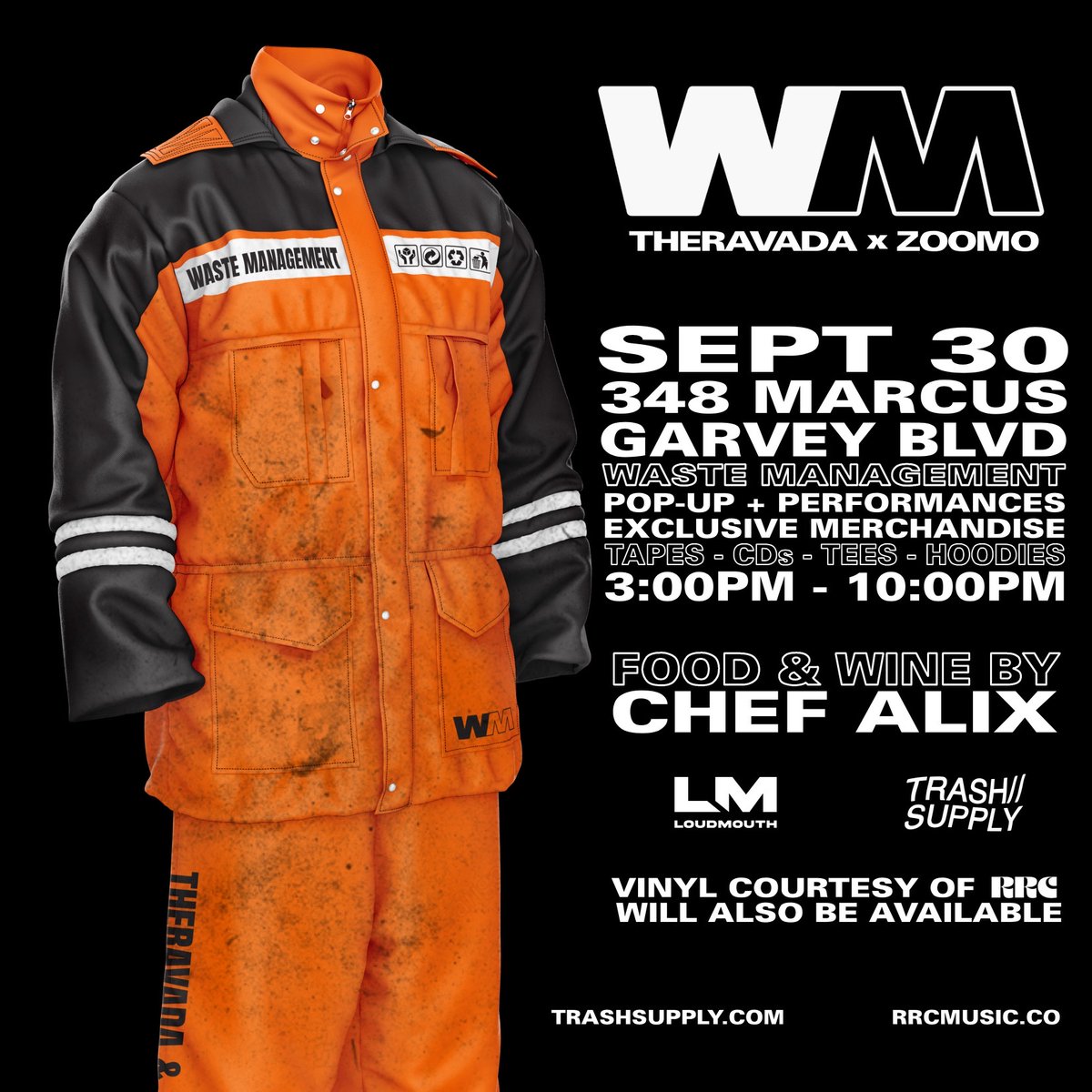 TRASHSUPPLY's tweet photo. This Saturday: @THERAVADA x @zoomoguy Waste Management Pop-up @ Loudmouth Brooklyn and Livestream @ https://t.co/zhtmTM7i7i ! https://t.co/z6zP0vGgap