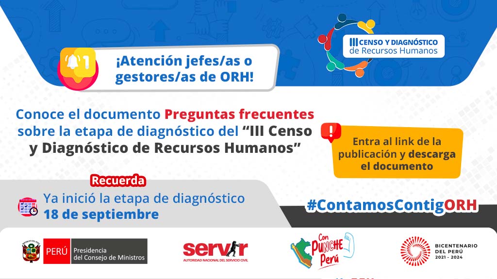 SERVIR_PERU's tweet photo. 📣 ¡Atención jefes/as y gestores/as de las #ORH!
🤓Conoce las preguntas frecuentes sobre la etapa de diagnóstico del III Censo y Diagnóstico de Recursos Humanos 2023, AQUÍ: https://t.co/ktWaZkPehZ

ℹ️Conoce más https://t.co/RXMNrhWGOz

#ContamosContigORH #GestionaRH https://t.co/zOceriwjmD