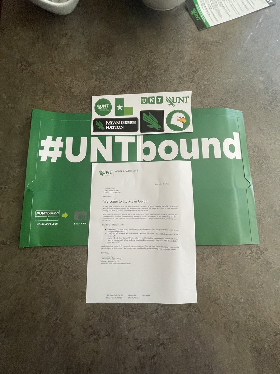 conner_schulze's tweet photo. Extremely excited to receive my first college acceptance letter, academics are key and I hope for plenty more to come #MeanGreen https://t.co/zC9ZSoYDLA