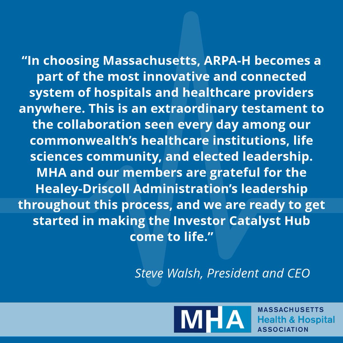 MAHealthHosp's tweet image. In choosing Mass., ARPA-H becomes a part of the most innovative and connected system of hospitals and healthcare providers anywhere.

This is a testament to the collaboration seen every day among our healthcare institutions, life sciences community, and elected leadership.
