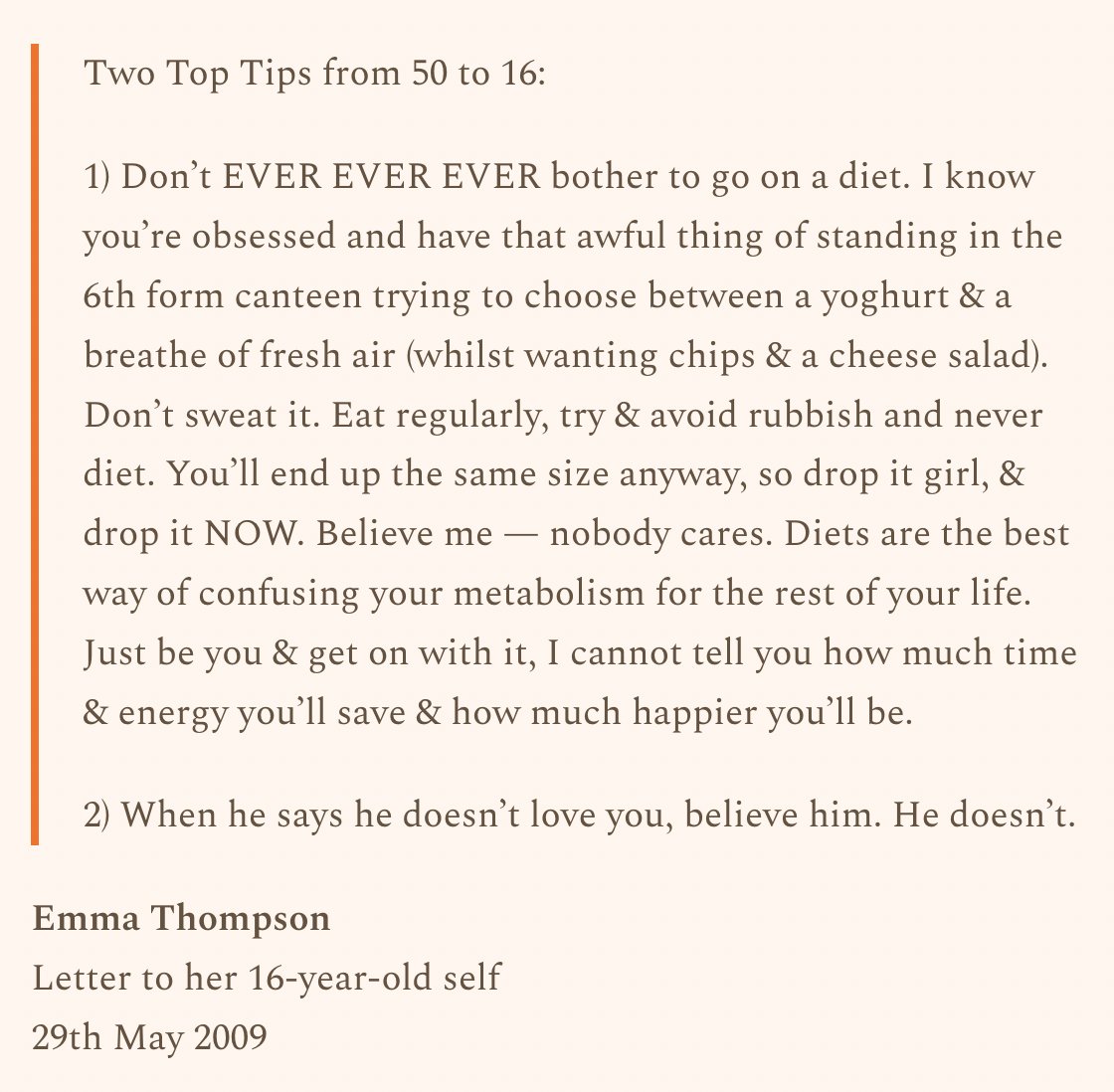 Emma Thompson's advice to her younger self.