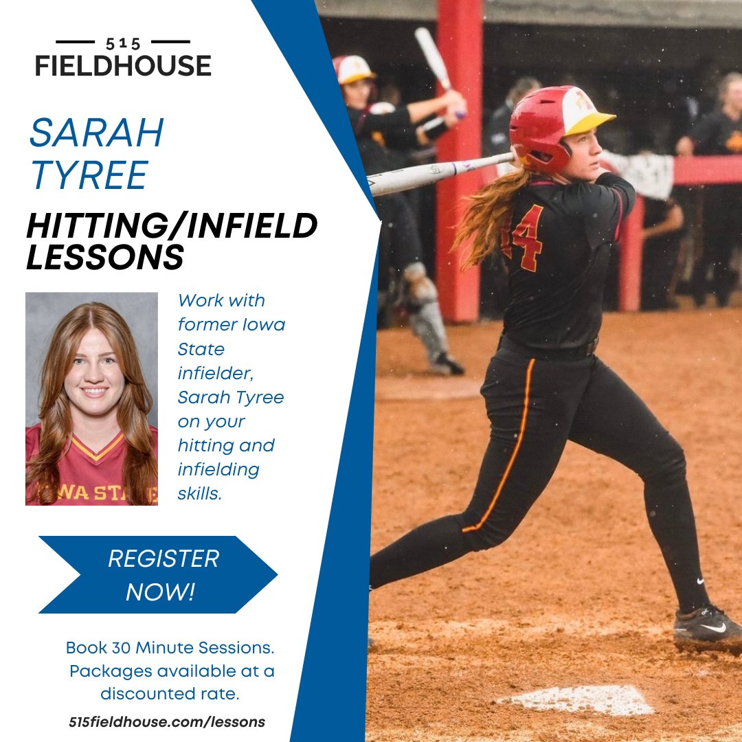 Introducting, Sarah Tyree to 515 Fieldhouse! Sarah will give private hitting and fielding lessons every Wednesday night starting October 4th. Book today: ow.ly/o7qg50PPSsu