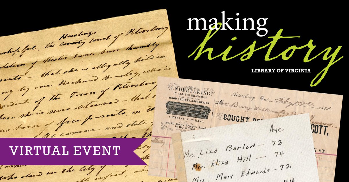 Make History with LVA by  #volunteering to #transcribe historic documents online - Wed, Oct 11 5:30pm - 7:30pm. Register for this free Zoom crowdsourcing fun at lva-virginia.libcal.com/event/9904289