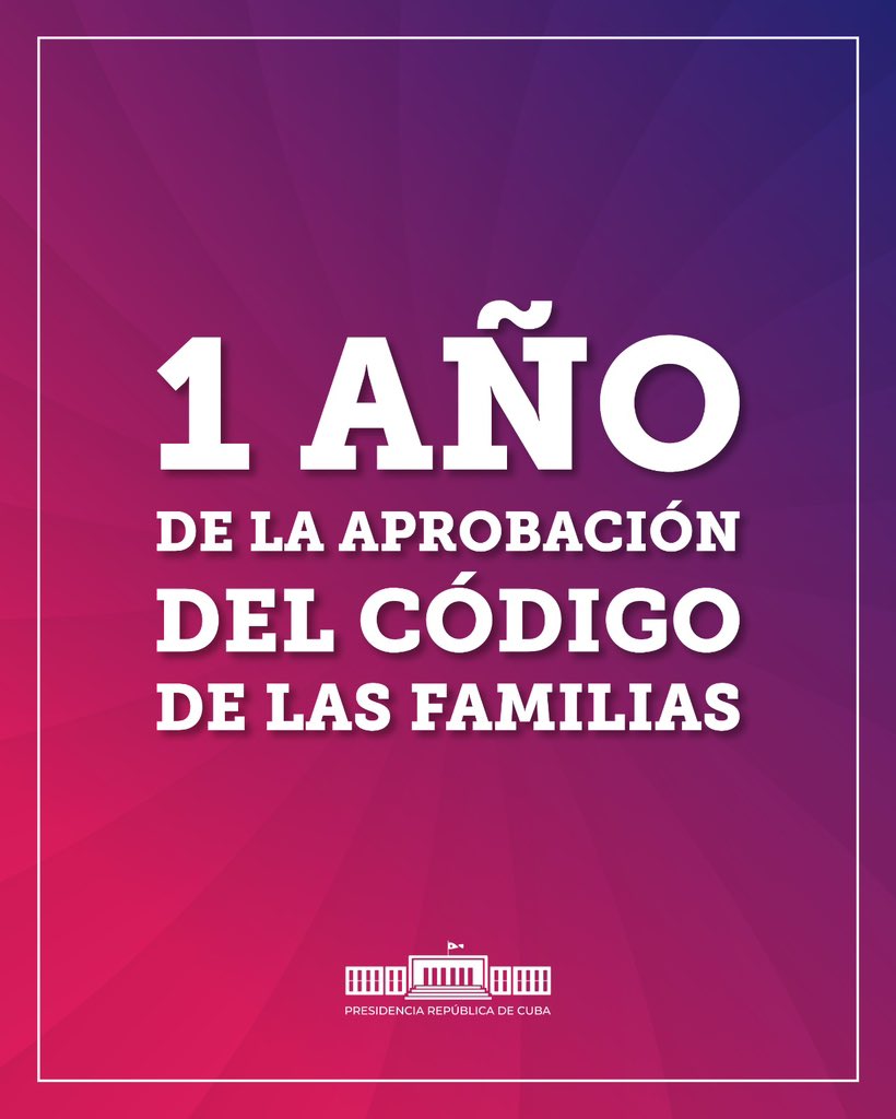 Apenas pasó un año y está haciendo historia. El #CódigoDeLasFamilias, o de los afectos como también lo llamamos, nos ha hecho crecer como seres humanos y como ciudadanos. Somos mejores cubanos.

#Cuba 🇨🇺