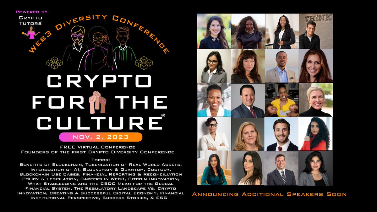 thecryptotutors's tweet photo. You're Invited! Virtual Web3 Diversity Conference (Thurs, Nov 2nd, 10 am-6 pm EST)This is a Free Conference with RSVP. Hear from Titans in Web3 and Blockchain!
https://t.co/Ke5TyMck54 https://t.co/MQvBzRPGlR