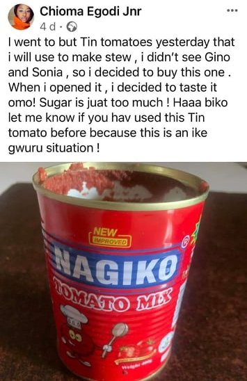 Following the online bashing, boycott and negative publicity of Erisco foods Ltd @EriscoFoodsLtd, i can confirm to you all that Miss CHIOMA EGODI whom the company arrested over her harmless review of their NAGIKO tin tomatoes on Facebook, has been released unconditionally today.