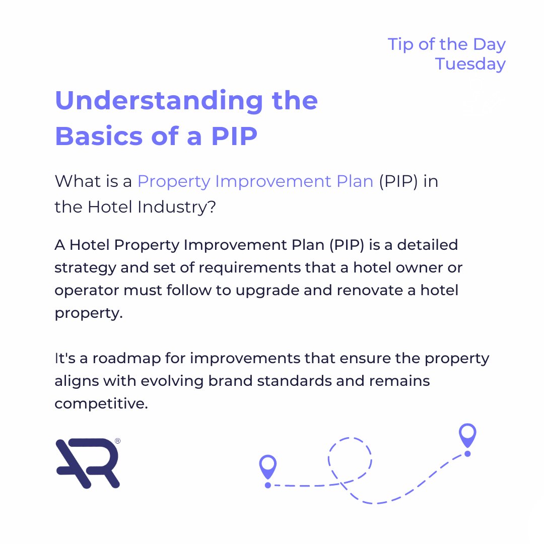 #tipofthedaytuesday

Do you understand the basics of fulfilling a PIP? If not, we're here to help!

A Property Improvement Plan is a roadmap for hotel improvements that ensures the property aligns with evolving brand standards and remains competitive.

#hotelier #hotelmanagement