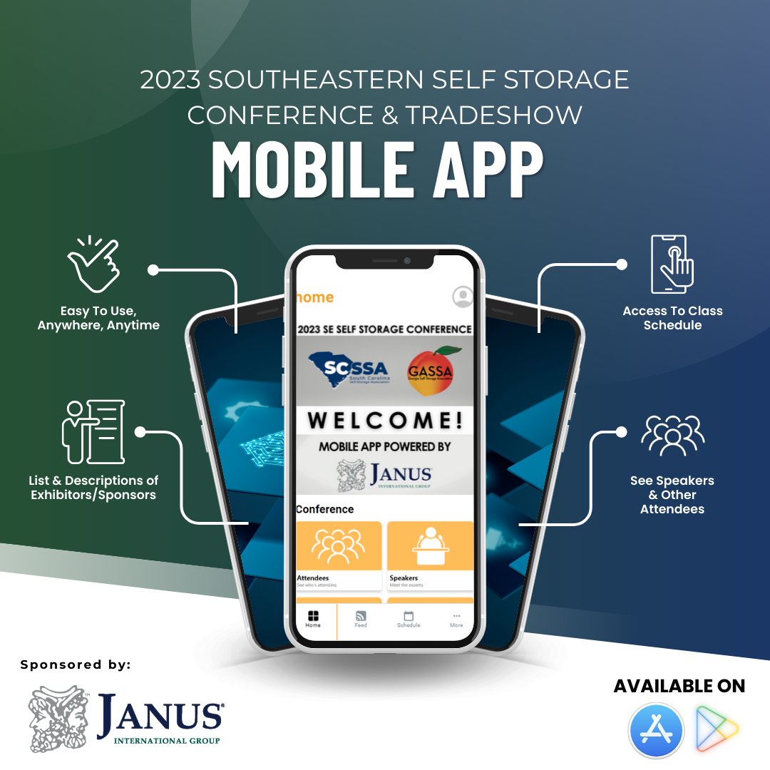 GASelfStorage's tweet photo. Make the most of our #gassa #scssa self-storage conference. Before you arrive, download our Mobile Event App, sponsored by @JanusIntl. Access info about speakers, events, and vendors!
Download for iPhone: https://t.co/Ur2bjuDwy4.
Download for Android: https://t.co/pXHot0D24G https://t.co/mxxxyxZ6cB