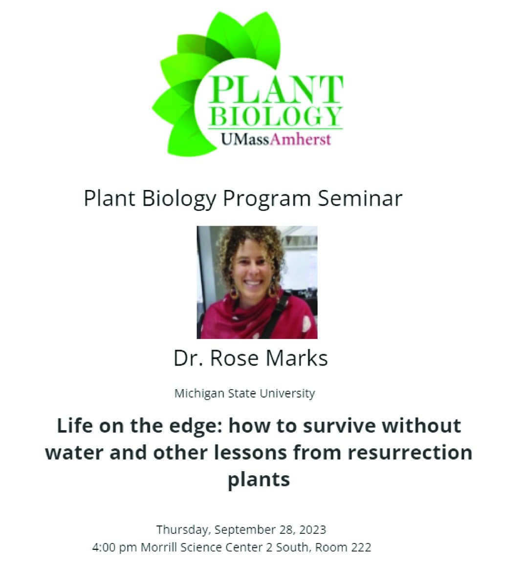 UMass Plant Biology (@umass_plantbio) on Twitter photo Join us this Thursday in Morrill Room 222 to hear Dr. Rose Marks <a href="/RoseAMarks1/">Rose A Marks</a> from Michigan State University speak about her research! Join us this Thursday in Morrill Room 222 to hear Dr. Rose Marks <a href="/RoseAMarks1/">Rose A Marks</a> from Michigan State University speak about her research!