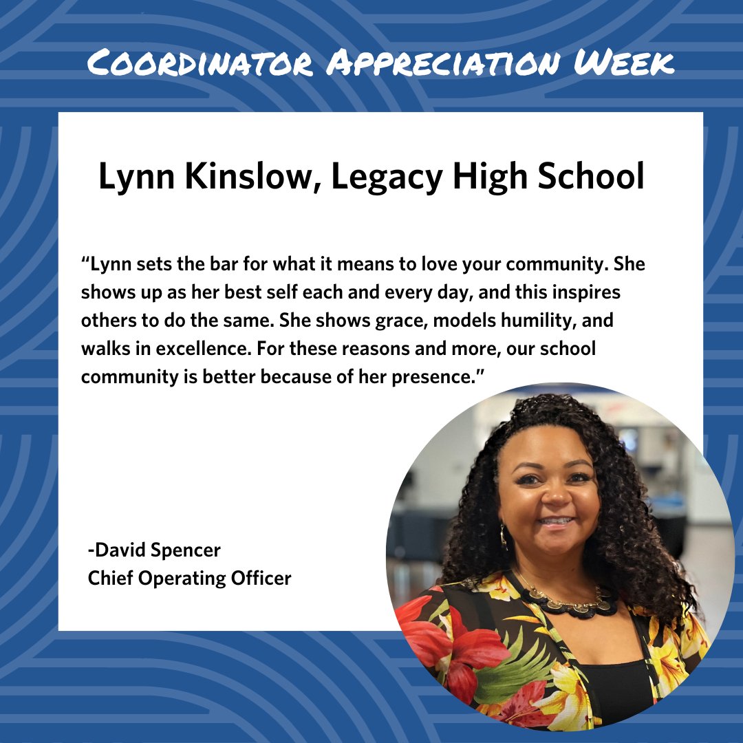 As we continue Coordinator Appreciation Week, we are sending ✨shine✨ to Ms. Kinslow at Legacy High. She is an integral part of our Legacy family, and we are lucky to have her! #kippindy #onekipp