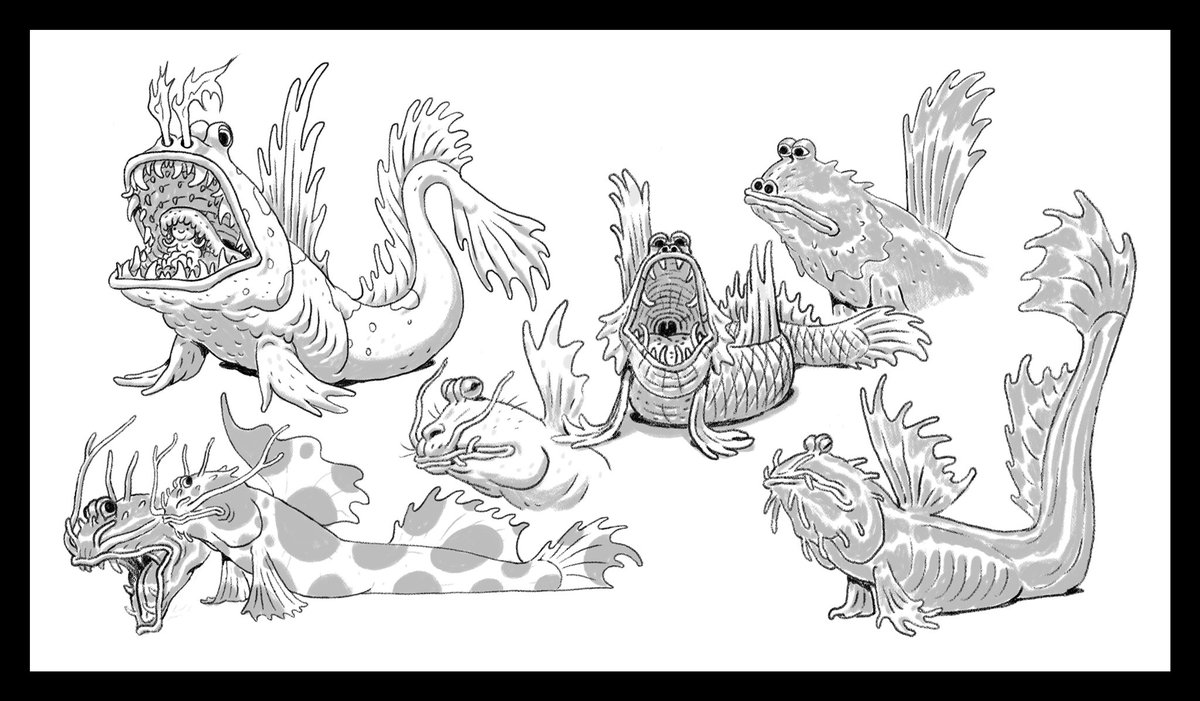 jesse_balmer's tweet photo. vis dev for Adventure Time: Fionna and Cake - ancient animals for the heart of the forest sequence, the mud skipper, the cockatrice and some mutant candy folk https://t.co/1BAetbdmLA
