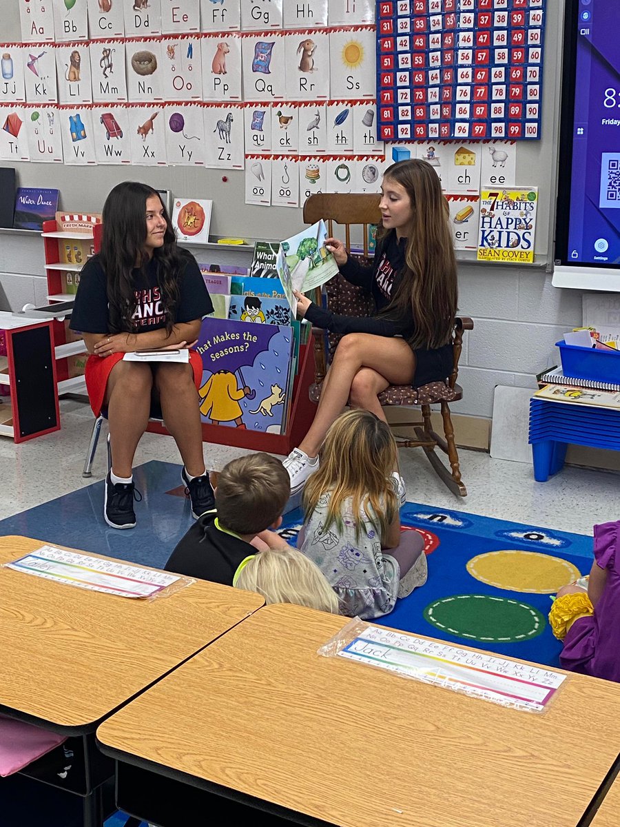 PutnamWVSchools's tweet photo. Last week, Hurricane High School seniors visited Conner Street Elementary to share some school spirit and stories for read-aloud in honor of Hurricane’s Homecoming week! ❤️🏈📚 #CSELeaders #PutnamProud https://t.co/Stwihurs8z