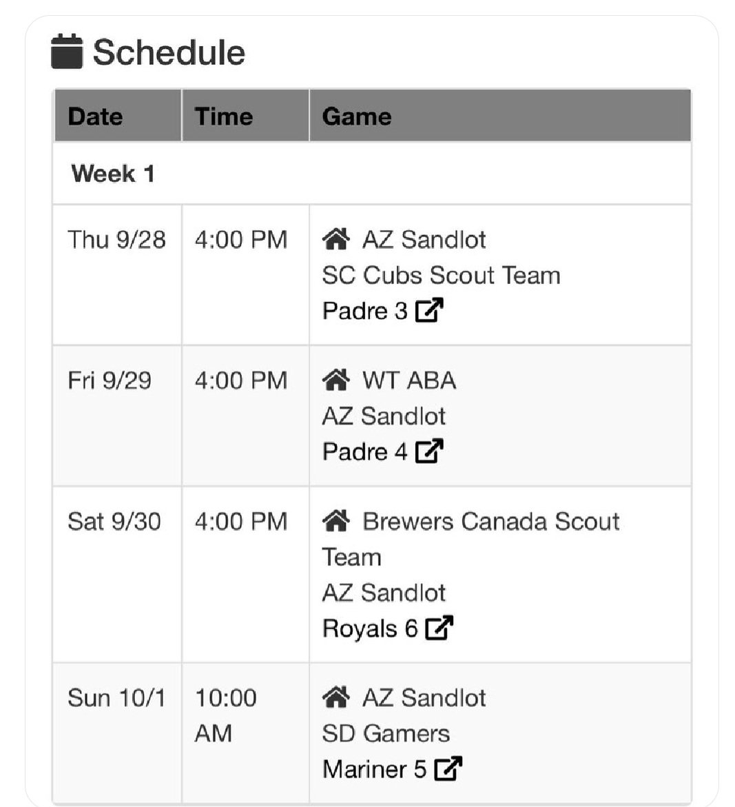Sandlot Baseball AZ (@azsandlot) on Twitter photo Sandlot AZ
Pitching
Thur
<a href="/MaddoxLoria2/">Maddox Loria</a> 3/4
Luke Patterson 3/4
Fri
<a href="/Preston_Peebs25/">Preston Peebles</a> 3/4
Kyan McCleary 2/3
<a href="/Ethan_watson06/">Ethan watson</a> 1/2
Sat
<a href="/BurghardtCade/">CadenBurghardt</a> 2/3
<a href="/6Jacobie/">Jacob Maldonado</a> 3/4
<a href="/major_kaden/">Kaden Major</a> 1/2
Sun
<a href="/N_Anderson7/">Noah Anderson</a> 3/4
Luke Patterson 2/3
Kyan McCleary 2/3
@PBRArizona Sandlot AZ
Pitching
Thur
<a href="/MaddoxLoria2/">Maddox Loria</a> 3/4
Luke Patterson 3/4
Fri
<a href="/Preston_Peebs25/">Preston Peebles</a> 3/4
Kyan McCleary 2/3
<a href="/Ethan_watson06/">Ethan watson</a> 1/2
Sat
<a href="/BurghardtCade/">CadenBurghardt</a> 2/3
<a href="/6Jacobie/">Jacob Maldonado</a> 3/4
<a href="/major_kaden/">Kaden Major</a> 1/2
Sun
<a href="/N_Anderson7/">Noah Anderson</a> 3/4
Luke Patterson 2/3
Kyan McCleary 2/3
@PBRArizona